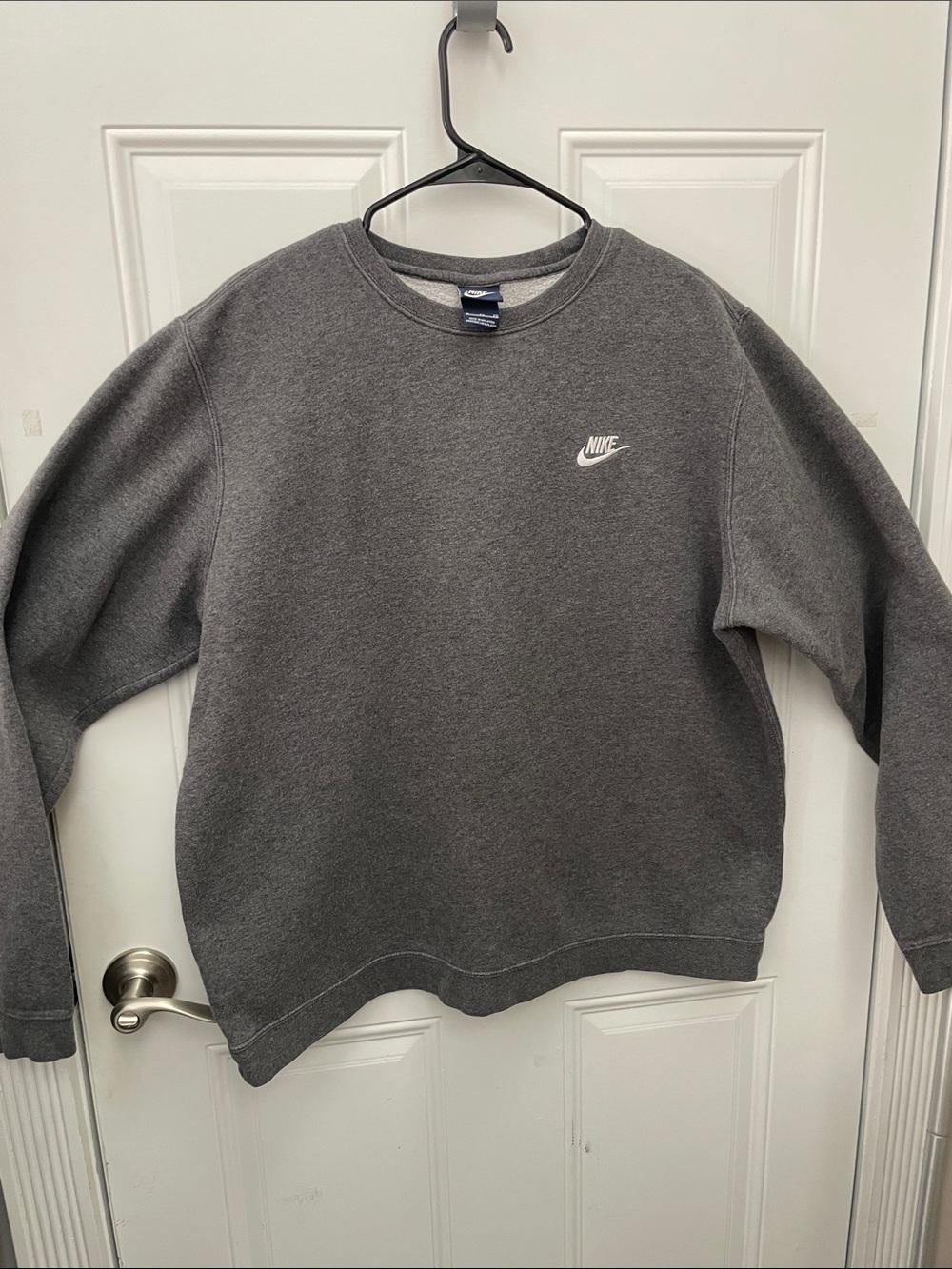 Nike Men's Charcoal Gray Crewneck Sweatshirt with White Logo